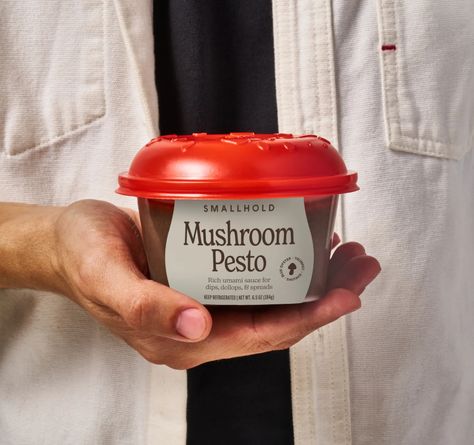 Add Some Cottagecore Cuteness to Your Kitchen with This Cheeky Mushroom Pesto | Dieline - Design, Branding & Packaging Inspiration Mushroom Pesto, Pesto Uses, Cottagecore Kitchen, Smart Packaging, Cottagecore Mushroom, Pasta Pizza, Reusable Packaging, Beer Packaging, Packaged Food