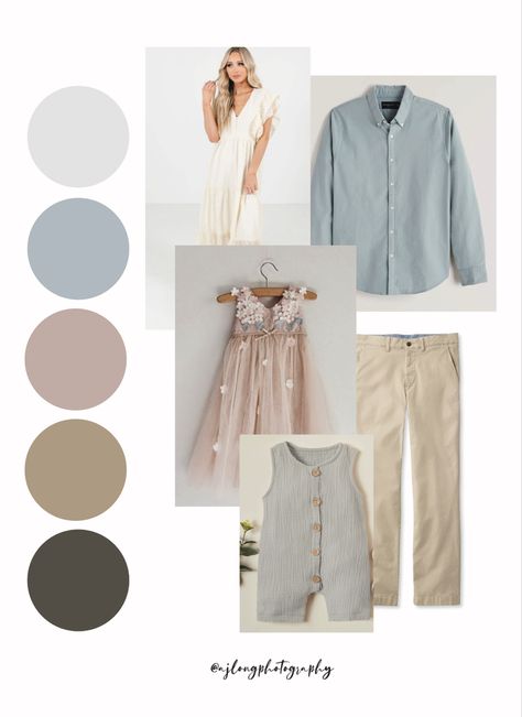 Blue Tan Pink Family Pictures, Photoshoot Style Ideas Outfit, Neutral Color Palette For Photoshoot, Beach Photoshoot Color Scheme, Outdoor Spring Family Photos Outfit, Light And Airy Family Photos, Summer Family Picture Outfits, Beach Family Photos Outfits, Spring Family Pictures Outfits