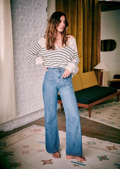 Sézane - Leontine Jumper Leontine Jumper, Sezane Leontine, Causal Chic, 2020 Style, Jumper Outfit, Cotton Jumper, 2021 Fashion, Outfit Women, Jeans Outfit