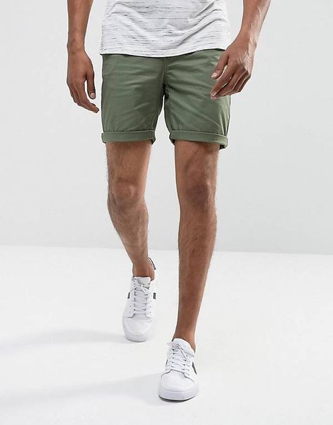 Olive Shorts Outfit Men, Chino Shorts Outfit, Shorts Outfit Men, Green Shorts Outfit, Chino Men, Asos Menswear, Olive Shorts, Mens Shorts Outfits, Olive Green Shorts