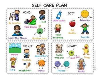 Help children learn about healthy self care, by developing a self care plan.  They can draw pictures or write ideas of ways they can take care of their bodies, spirit, mind, and heart.  It can also be used to help with them identify ways they can take care of themselves during testing times. Self Care For Kids, Healthy Self Care, Types Of Self Care, Self Care Plan, Write Ideas, Zones Of Regulation, Children Activities, Counseling Activities, Therapy Resources