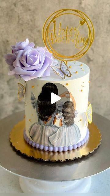 Mother And Daughter Birthday Cake, Mother Daughter Cake Design, Edible Ink Printer, 2 Layer Cakes, Cake Artist, Mango Chunks, Cute Cake, Edible Ink, Cake Designs Birthday