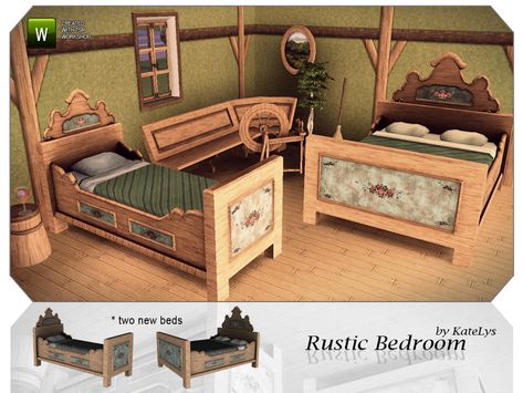 Sims 4 Rustic Cc, Cottagecore Bed, Sims 3 Cc Clothes, Sims 4 Beds, Western Wall Decor, Sims 4 Cc Makeup, Sims 4 House Design, Sims Building, Adult Bedroom