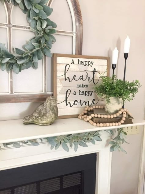 Farmhouse Tv Mantle Decor, Fireplace Decor With Mirror Mantle Ideas, Mantle Decor With Tv Farmhouse, Farmhouse Mantels Decorated, Dining Room Mantle Decor, Tabbaco Basket Decor Ideas, White Fireplace Mantle Decor, Spring Fireplace Mantle Decor With Tv, Spring Farmhouse Mantle Decor