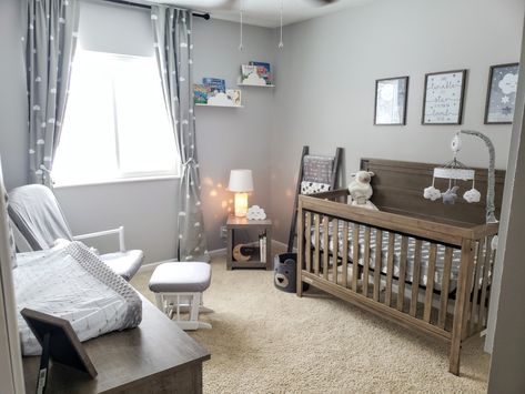 Our baby boys nursery turned out perfect! Baby Boy Nursery Room Design, Baby Boys Nursery, Stars Nursery, Grey Crib, Room Neutral, Dream Nursery, Baby Taylor, Baby Boy Bedroom, Baby Room Neutral