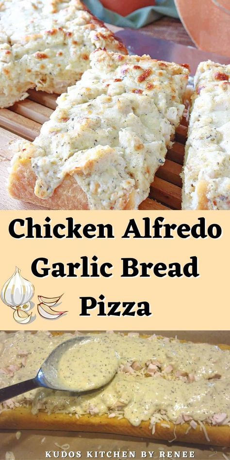 Easy Dinners For Groups Of People, Garlic Bread Chicken Sandwich, Chicken And Bread Recipes, Meals With Garlic Bread, Last Min Dinner Ideas, Dinner With Garlic Bread, Recipes Using Garlic Bread, Chicken Alfredo Bread Boat, Chicken Alfredo Cheese Bread