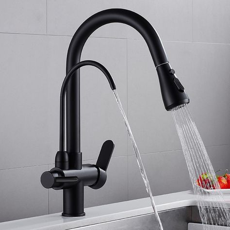 Brass Kitchen Faucet, Pull Out Faucet, Pull Out Kitchen Faucet, Black Kitchen Faucets, Brass Sink, Kitchen Accessories Decor, Brass Kitchen, Water Faucet, Single Hole Faucet