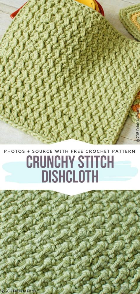 Crunchy Stitch Dishcloth Free Crochet Pattern Wash Cloth Crochet Pattern, Crochet Washcloth Free Pattern, Crochet Dishcloth Pattern, Crochet Washcloth Free, Crochet Dish Cloth Free Pattern, Crochet Washcloths, Textured Crochet, Kitchen Crochet, Knitting Patterns Free Beginner