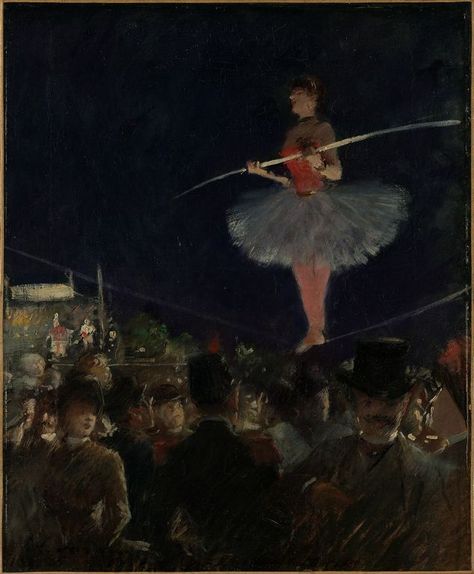 tight rope walker - jean louis forain - c.1900 - art institute of chicago Tightrope Walker, Dark Circus, Circus Art, Edgar Degas, Oil Canvas, Vintage Circus, Art Institute Of Chicago, Cabaret, Art Education