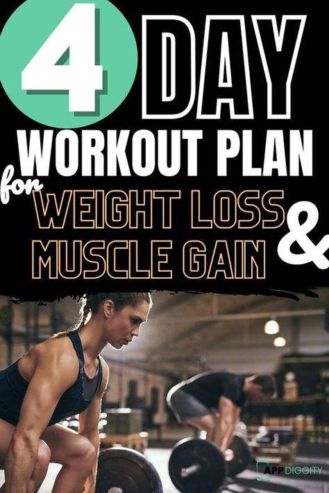 4 Day Workout Plan, 4 Day Workout Routine, Weight Lifting Plan, 4 Day Workout, Day Workout Plan, Muscle Gain Workout, Burn Fat Build Muscle, Workout Splits, Lifting Workouts