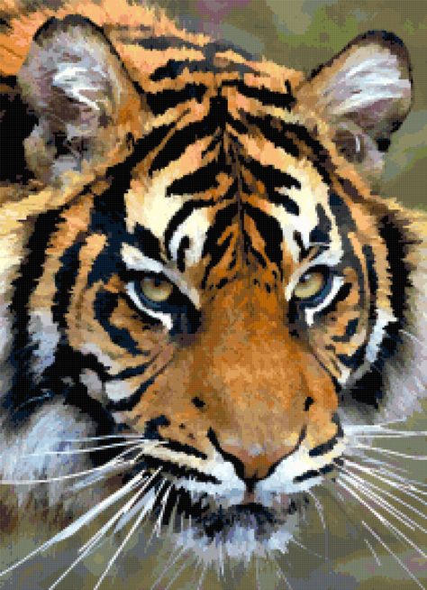 Tiger look - free cross stitch pattern....                                                                                                                                                                                 More Tiger Cross Stitch Pattern Free, Tiger Cross Stitch Pattern, Stitch Image, Free Cross Stitch Pattern, Cat Cross Stitch Pattern, Animal Cross Stitch Patterns, Cat Cross Stitch, Beaded Cross Stitch, Beaded Cross