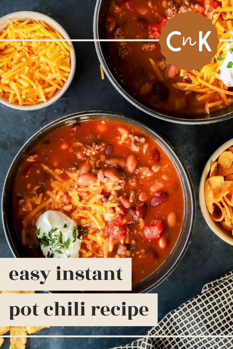 Instant Pot Chili is packed with beef, beans, tomatoes, and spices for the easiest, most flavorful recipe any night of the week. Ready in just 30 minutes, you get that slow simmered flavor you love, in much less time thanks to the pressure cooker. Easy to customize and perfect for busy weeknights! Flavorful Chili Recipe, Instant Pot Chili Recipe, Instant Pot Chili, Winter Dinners, Ground Beef Chili, Seasonal Cooking, Global Food, Recipe Cake, Best Soup Recipes