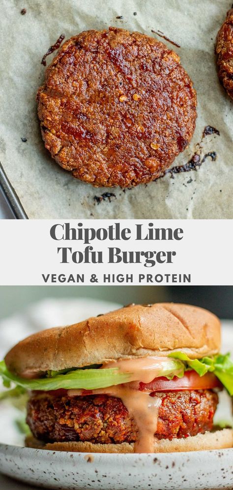 These Chipotle Lime Tofu Burgers are packed with protein and meal prep friendly. Full of flavor and designed with the perfect texture in mind. Vegan Tofu Meal Prep, Tofu Meal Prep, Tofu Burgers, Tofu Burger, Plant Based Recipes Dinner, Vegan Tofu, Plant Based Dinner, Adobo Sauce, Food L