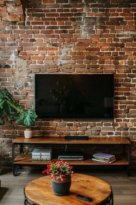 How To Mount A TV Without Drilling: Safe And Easy How To Hang A Tv On A Brick Fireplace, Brick Wall Tv, Hanging Tv On Wall, Tabletop Tv Stand, Hanging Tv, Porch Windows, Balcony Bar, Backyard Balcony, Tv Wall Mounts