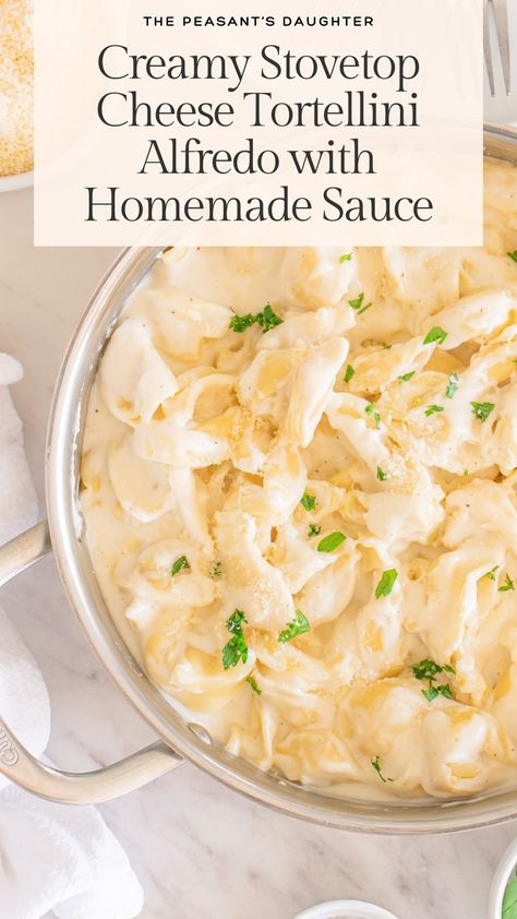 A pot full of creamy cheese tortellini pasta with a homemade Alfredo sauce. Sauce For Tortellini Easy, Tortellini Alfredo Recipes, Cheese Tortellini Alfredo, Creamy Cheese Tortellini, Alfredo Tortellini, Homemade Tortellini, Cheese Tortellini Recipes, Tortellini Alfredo, Tortellini Recipes