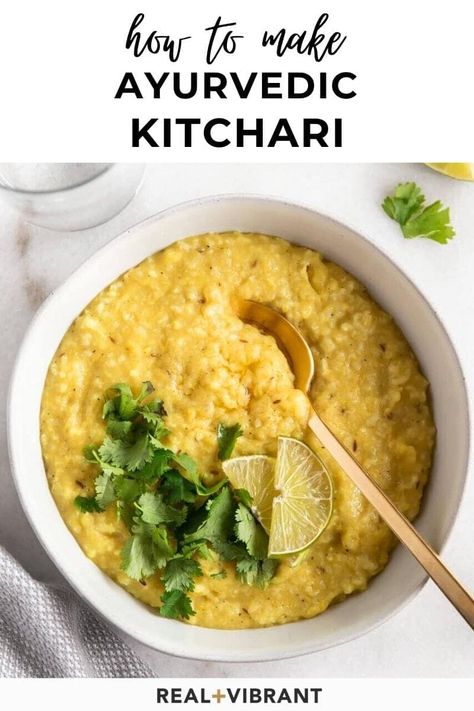 Kitchari, also called Khichdi, is a traditional Ayurvedic dish made with a mixture of yellow split mung beans, Basmati rice, and spices. This authentic recipe is easy to make and the same one I grew up eating in my mother's kitchen. | realandvibrant.com #realandvibrant #kitchari #ayurveda #ayurvedickitchari #howtomakekitchari #indianrecipe Kitchari Recipe, Indian Meal, Ayurveda Recipes, Ayurvedic Diet, Ayurvedic Recipes, Moong Dal, Basmati Rice, Authentic Recipes, Bean Recipes