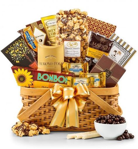 50th anniversary gift - golden anniversary gift basket 50 Years Anniversary Gift, Anniversary Gift Baskets, Golden Wedding Anniversary Gifts, Golden Anniversary Gifts, Best Gift Baskets, 50 Wedding Anniversary Gifts, 50th Anniversary Gifts, Chocolate Gifts Basket, 50th Anniversary Party