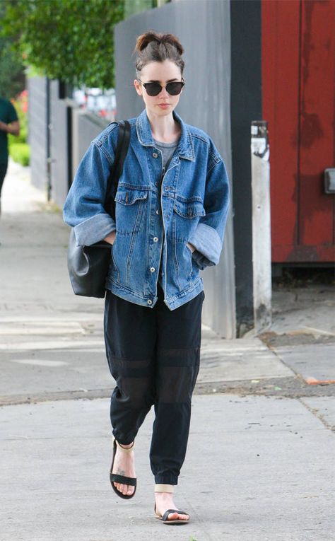 Denim Jacket Outfits, Lily Collins Style, Looks Jeans, Denim Jacket Outfit, Paris Outfits, Causual Outfits, Lily Collins, Sunglasses Sale, Big Picture