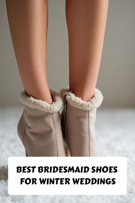 Best Bridesmaid Shoes for Winter Weddings Winter Wedding Bridesmaid Shoes, Winter Bridesmaid Gifts, Comfortable Bridesmaid Shoes, Gown Making, Winter Wedding Shoes, Bridal Party Shoes, Shoes For Winter, Winter Gowns, Outdoor Winter Wedding