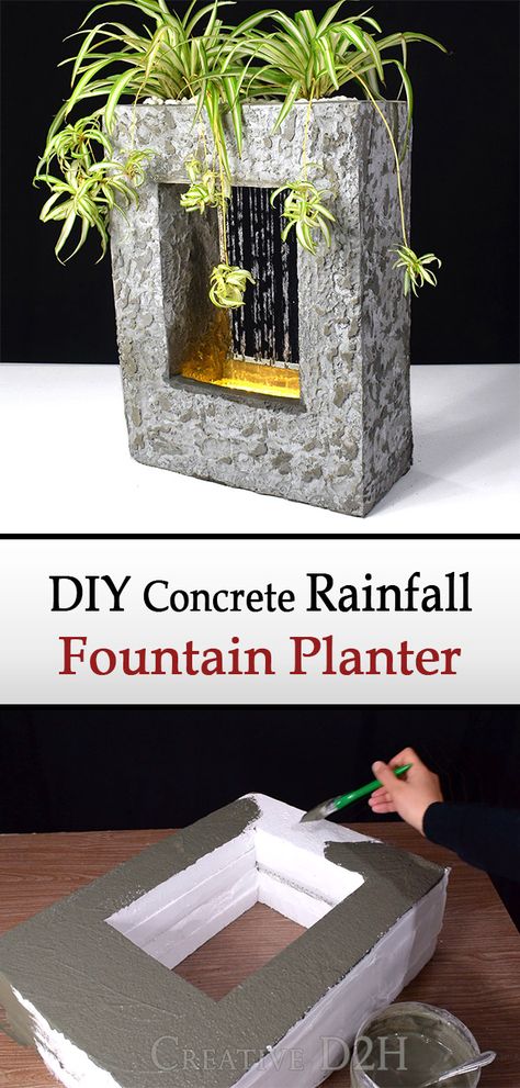 How to Make a Concrete Water Fountain Pot. It's an awesome Concrete Project You Can Make at Home !! In this tutorial, I show you how to make awesome Awesome Waterfall Fountain using mainly a cement and Sand. It’s fun to make and you can use it as an awesome decoration.  Do it yourself, how to make waterfall fountain pot of cement, how to build a concrete water fountain pot decoration, homemade waterfall fountain pot, wonderful recycle DIY craft, easy recycled project, DIY creative ways to reuse Diy Fountain Ideas Indoor, Easy Diy Water Fountain, Cement Crafts Diy Garden, Homemade Water Fountains How To Make, Diy Indoor Fountain Waterfall, Tabletop Water Fountain Diy, Diy Concrete Water Feature, Diy Concrete Water Fountain, Cement Fountain Diy