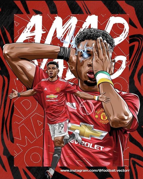 Manchester United Painting, Champions League Poster, Amad Diallo, Manchester United Art, Football Drawing, Manchester United Team, Manchester United Wallpaper, Soccer Art, Football Illustration