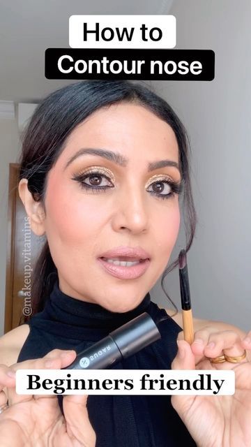 Gayatri | Makeup | Skincare on Instagram: "How to contour your nose ( beginners friendly) You may have a rough idea about how to contour your nose , but here I am trying to tell you where you start to contour exactly! So this is a tutorial for the placement of contour product guys , hope you find it useful 💕 Using here @trysugar contour stick in espresso +a flat brush @makeup.vitamins - like follow share . . . . . . . . . . . . . . #nosejob #nosecontour #nosecontouring #snatched #chiseled Face Contouring Tutorial, Contour Pencil, Liquid Contour, Best Contouring Products, How To Contour, Contour Tutorial, Nose Contouring, Contour Stick, Easy Makeup Tutorial