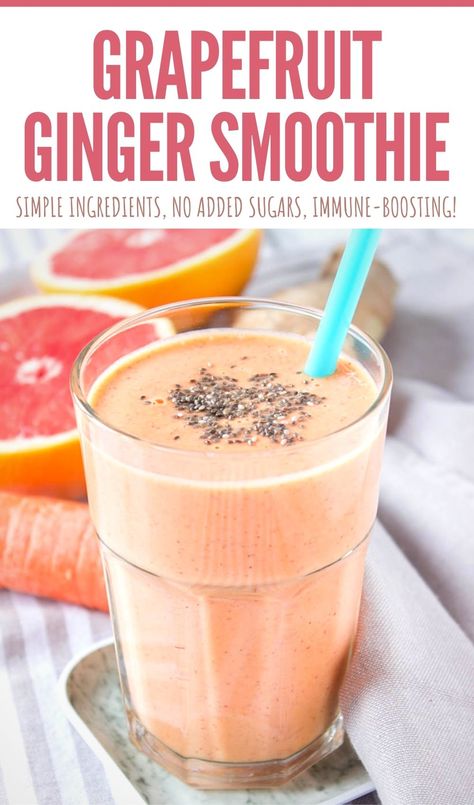 Ginger Smoothie Recipes, Grapefruit Smoothie, Grapefruit Recipes, Citrus Smoothie, Ginger Smoothie, Superfood Smoothie, Ginger Recipes, Fruit Dishes, Good Smoothies