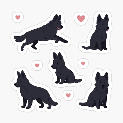 Get my art printed on awesome products. Support me at Redbubble #RBandME: https://www.redbubble.com/i/sticker/Cute-black-german-shepherd-pack-by-Yaragold/149951290.EJUG5?asc=u Black German Shepherd Drawing, German Shepherd Drawing, Shepherd Drawing, Wolf Icon, Dogs Stickers, Cute Dog Drawing, Black German Shepherd, Different Dogs, Dog Stickers