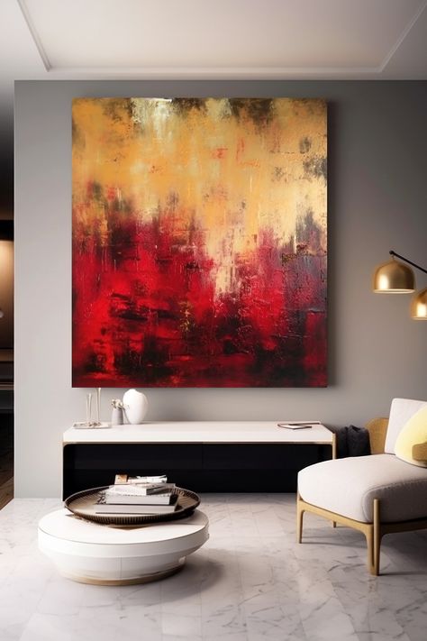 Red and gold abstract painting: Original handmade artwork featuring vibrant red tones blending with golden hues on textured canvas Masterpiece Art, Gold Abstract Painting, Abstract Wall, Red And Gold, Abstract Landscape, Vibrant Red, Abstract Wall Art, Unique Pieces, Abstract Painting