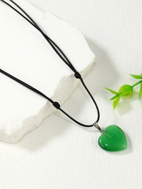 Green  Collar  Glass   Embellished   Fashion Jewelry Collar Verde, Collared Greens, Heart Charm, Fashion Online Shop, All Fashion, Charm Necklace, Womens Necklaces, Collar, Fashion Jewelry