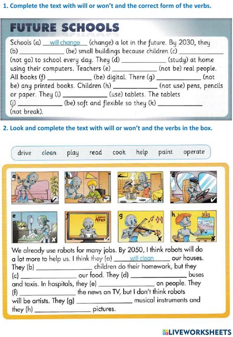 Future Simple Worksheet, Future Tense Worksheet, English Grammar Exercises, English Language Test, English Teaching Materials, Grammar Exercises, Future School, English Language Teaching, English Lessons For Kids