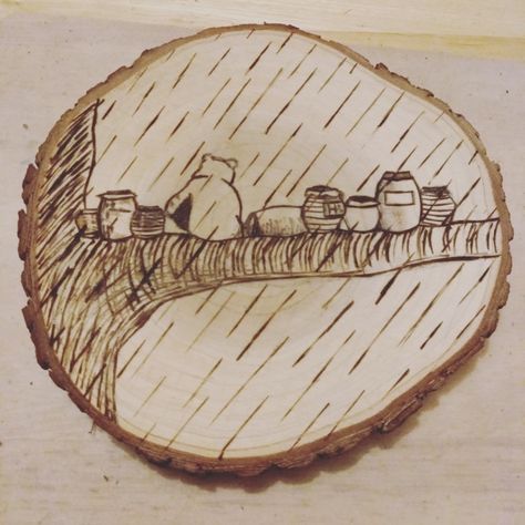 Winnie The Pooh Drawings, Original Winnie The Pooh, Winnie The Pooh Drawing, Large Wood Slices, Wood Burned Signs, Wood Slices, Pyrography, Wood Burning, Design Crafts