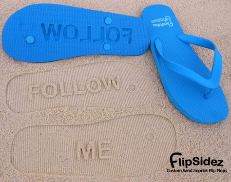 FOLLOW ME  Sand Imprint Flip Flops by FlipSideFlipFlops on Etsy, $19.95 Custom Sandal, Custom Flip Flops, Personalized Flip Flops, Beer Custom, Drinks Design, Creative Things, Just Married, Personalized Custom, Womens Flip Flop