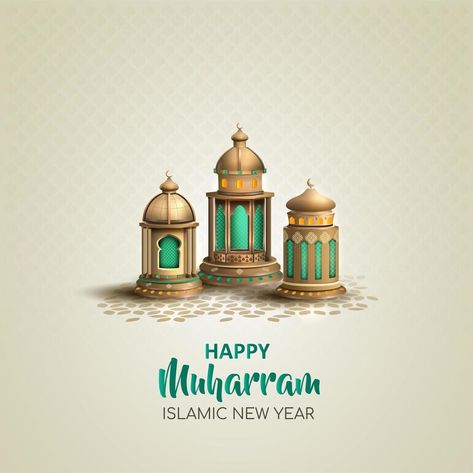 Happy Muharram Islamic New Year, Muharram Wishes, Muharram Pictures, Hijri Year, New Year Typography, New Year Card Design, Happy Islamic New Year, Happy Muharram, Lantern Designs