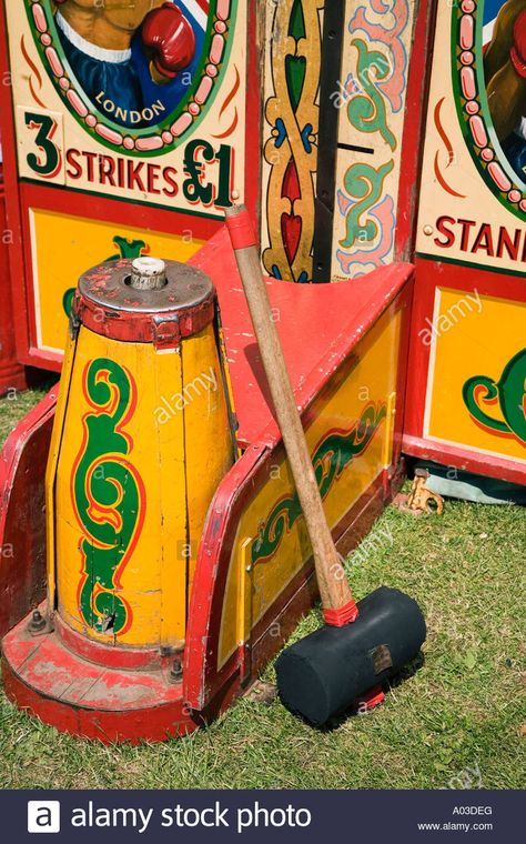 Old fashioned fairground 'strong man' game Stock Photo Vintage Carnival Games, Fairground Games, Creepy Carnival, Winged Victory, 3 Strikes, Man Games, Fair Games, Fun Fair, Vintage Carnival