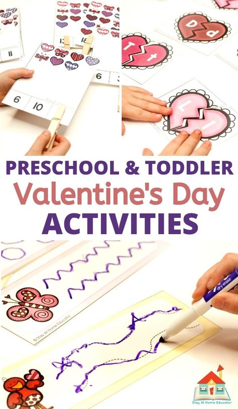 Try adding these highly educational preschool Valentine's Day printables to your Valentine's Day preschool theme. These six printable activities include three math Valentines printables and three literacy printables. This Valentine's Day Activity Pack includes twelve different hart patterning cards to add to your preschool math centers or small group work. These six preschool Valentine's Day printables offer both Valentine's math and Valentine's literacy activities for preschoolers. Valentines Day Activities For Toddlers, Valentine Literacy Activities, Prek Valentines, Valentines Day Crafts For Preschoolers, Preschool Valentines Activities, Valentine Sensory, Heart Bags, Toddler Valentine Crafts, Printable Worksheets For Kids