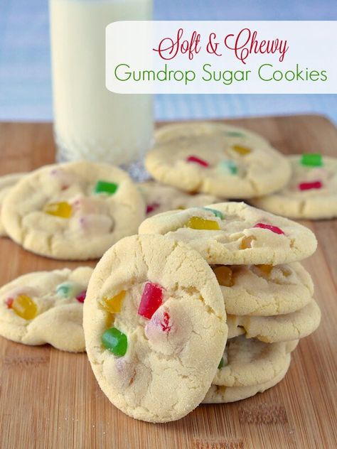 Soft Chewy Gumdrop Sugar Cookies - sure to be popular with kids, this cookie favourite gets a new update with the addition of brightly coloured gumdrops. Turtle Fudge Recipe, Gumdrop Cookies, Newfoundland Recipes, Xmas Recipes, Xmas Baking, Candy Tray, Rock Recipes, Recipes Christmas, Cookie Calories