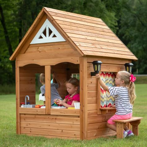 Backyard Discovery 6.57' x 4.34' Cedar Playhouse with Kitchen & Reviews | Wayfair Cedar Playhouse, Backyard Playset, Outdoor Play Space, Backyard Playhouse, Build A Playhouse, Cubby House, Playhouse Outdoor, Wooden Playhouse, Flower Pot Holder