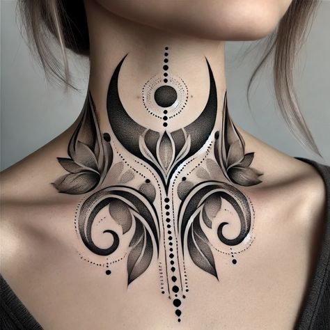 Ornamental Throat Tattoo, Full Throat Tattoo, Mandala Throat Tattoo, Full Throat Tattoo Men, Neck Tattoos Women Throat, Ornamental Neck Tattoo, Throat Tattoo Men, Throat Tattoo Ideas, Front Neck Tattoo