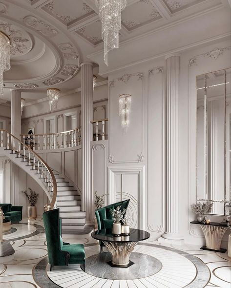 Portugal Villa, Luxury Entrance, Neoclassical Interior, Luxury Furniture Living Room, Royal Houses, Elegant Interior Design, Living Room Design Inspiration, Classic Interior Design, Foyer Design