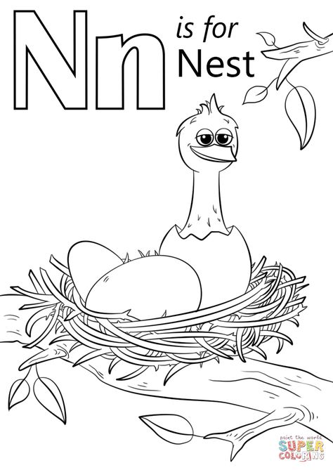 N Coloring Pages, N Is For Nest, Letter A Coloring Pages, Abc Coloring Pages, Preschool Coloring Pages, Abc Coloring, Free Printable Letters, Alfabet Letters, Preschool Letters