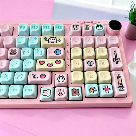 *Shipping time will be 1 to 3 business days. message me if you have any questions or concerns with this listing* *I can build you a custom keyboard of any type or size around these keycaps. message me to get started! * Pixel Dreams Keycap Set - Cherry and KOAProfile Dye Subbed Keycaps - high quality PBT keycap set with novelties and a bonus custom keycap included. Gaming Pixel, retro pixel themed keycaps. over 146 keycaps and all bonus caps included. English legends.  Includes keycap tool. Compa Unique Keyboards, Keyboard Decal, English Font, Console Gaming, Keycap Set, Gaming Console, Retro Gaming, Pixel Art, Cute Art