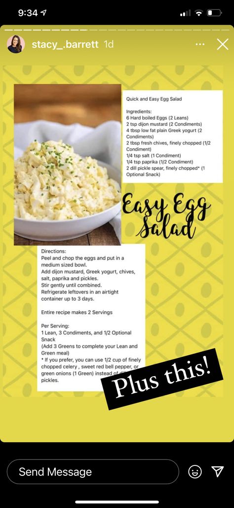 Lean And Green Egg Salad, Optavia Egg Salad, Optavia Eggs, Easy Egg Salad, Optavia Recipes, Lean And Green, Green Meals, Nonfat Greek Yogurt, Green Recipes