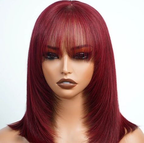 I mean, who needs a bad hair day when you can just slap on this 99J fringed wig with layers and call it a day? Check it out by visiting the link in the comment section. #redhair #bellahaircrownz #fypシ #followforfollowback #wigs Red Colored Hair, Wig With Layers, 16 Inch Hair, Straight Bob Wig, Olive Oil Hair, Wig Shop, Short Straight Bob, Bella Hair, Curly Bob Wigs