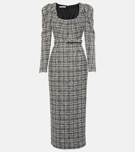 Tweed Dress Outfit Classy, Net A Porter Dress, Alessandra Rich Dresses, Tweed Midi Dress, Housewife Dress, Royal Outfit, Money Dress, Rich Clothes, Puffed Long Sleeves