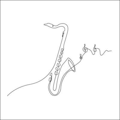 Single continuous line drawing of classical trumpet. Wind music instruments concept. Trendy one line draw design vector graphic illustration 3593570 Vector Art at Vecteezy Saxophone Graphic Design, Saxophone Line Art, Saxophone Drawing, Saxophone Aesthetic, Saxophone Illustration, 2024 Party, Continuous Line Drawing, Continuous Line, Fine Line Tattoos