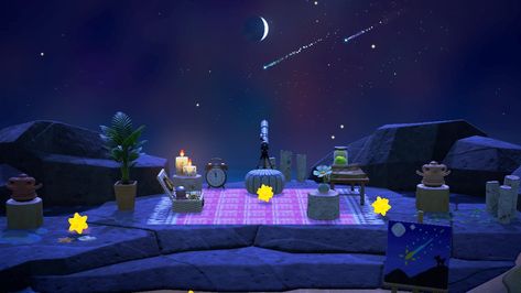 Star Gazing Area Acnh, Star Gazing Animal Crossing, Star Gazing Area Animal Crossing, Stargazing Area Animal Crossing, Animal Crossing Rock Area, Acnh Telescope Area, Animal Crossing Telescope Area, Acnh Astronomy Area, Acnh Star Gazing Area Ideas