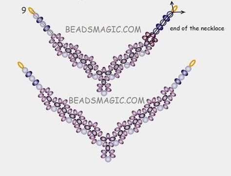 Free pattern for beaded necklace Evita U need pearls  6-8 mm rondelle beads 3x 4 Diy Necklace Patterns, Beaded Necklace Patterns, Beadwork Necklace, Beading Jewelery, Beaded Jewlery, Beaded Jewelry Tutorials, Necklace Patterns, Beaded Jewelry Designs, Seed Bead Tutorial