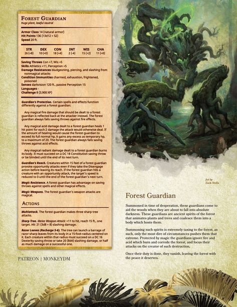 Monster Forest, Plant Monsters, Forest Guardian, Dungeons And Dragons Races, Dnd Stats, Plant Monster, Dungeon Master's Guide, Dungeons And Dragons Classes, Dnd Dragons