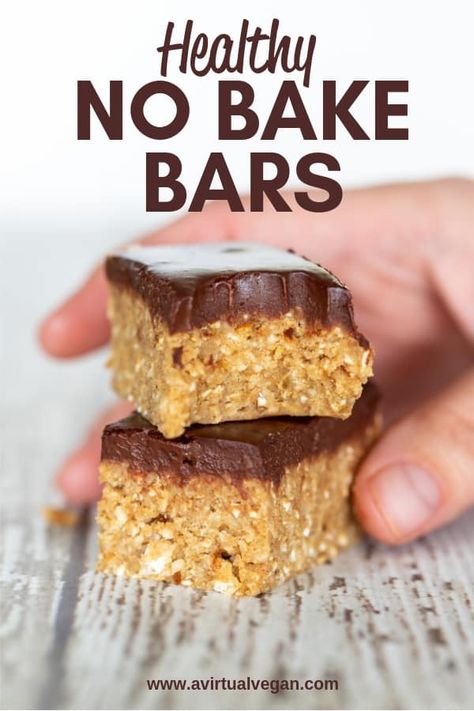 Quick, easy, healthy No Bake Bars that kind of taste like cookie dough and are refined sugar free, oil-free and gluten-free. Bonus - They come with an optional not so healthy fudgy chocolate topping for when you feel like some chocolate but still want to be semi-healthy. #nobake Ella Vegan, Healthy No Bake, Delicious Clean Eating, No Bake Bars, Chocolate Topping, Refined Sugar Free, Healthy Dessert Recipes, Refined Sugar, Vegan Snacks